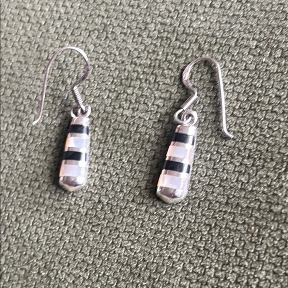 PD Premier Designs 925 Sterling Silver Vintage Real Black Onyx & MOP Earrings